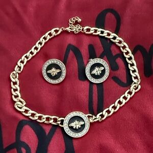 Gold and Black Bee Necklace Set